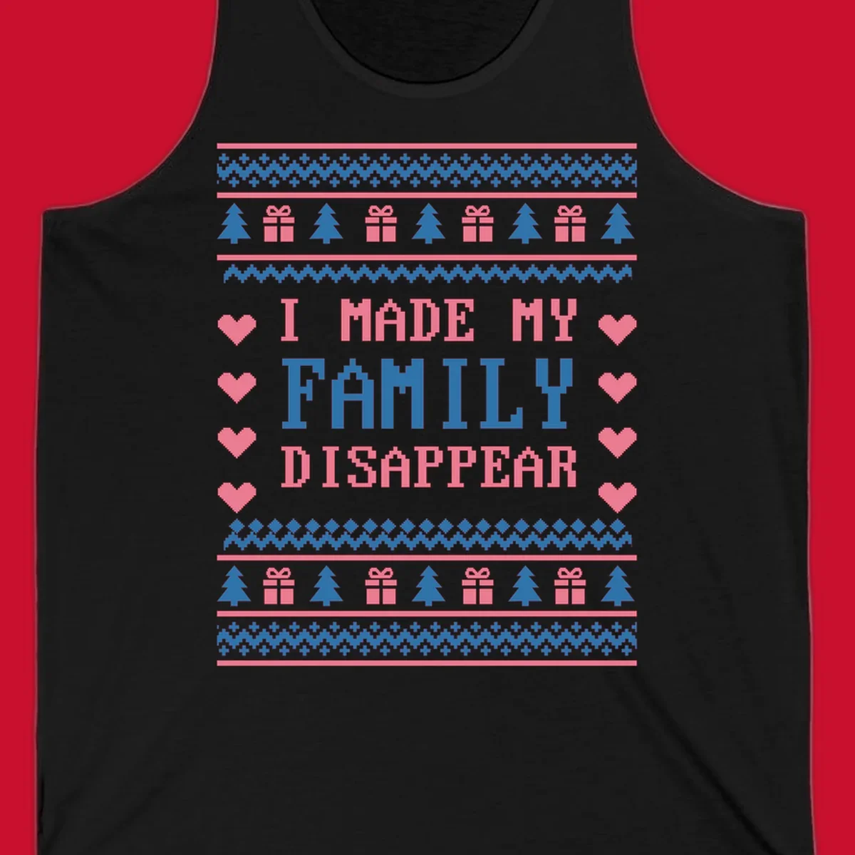 Family disappear ugly sweater text with christmas elements
