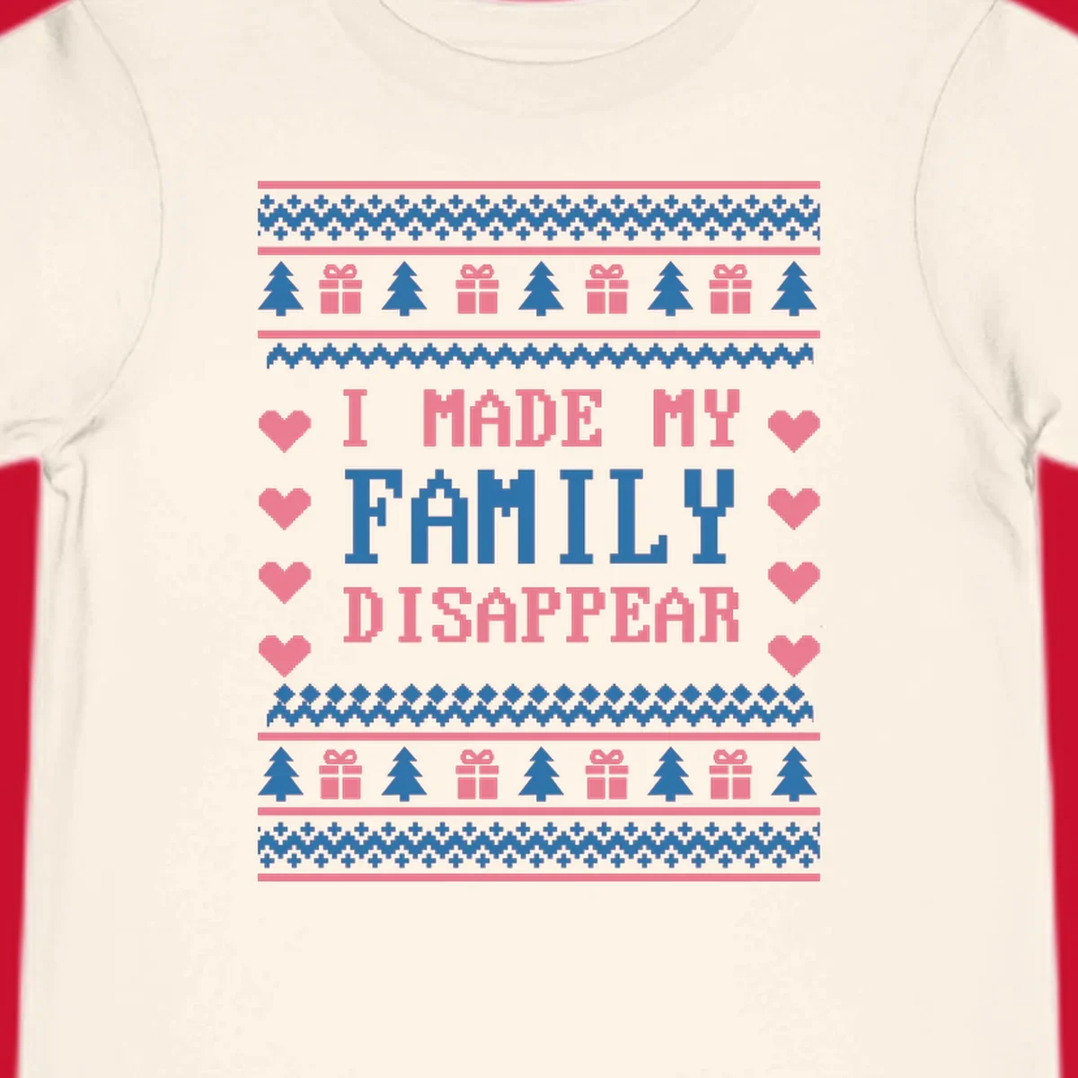 Family disappear ugly sweater text with christmas elements
