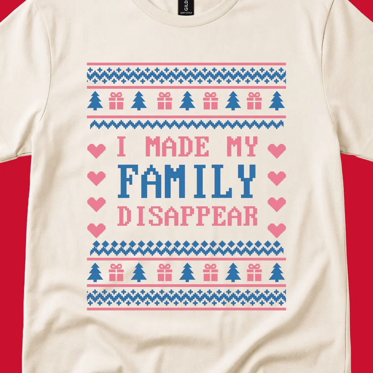 Family disappear ugly sweater text with christmas elements