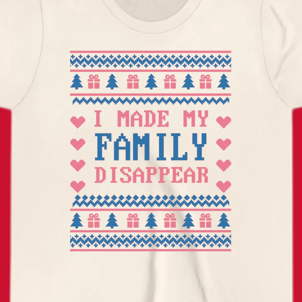 Family disappear ugly sweater text with christmas elements