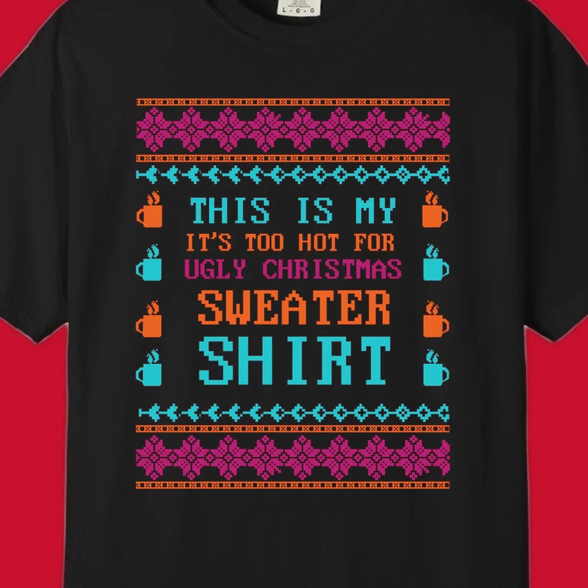 Ugly Christmas sweater shirt design with text 'This Is My Sweater Shirt' and pixelated graphics.