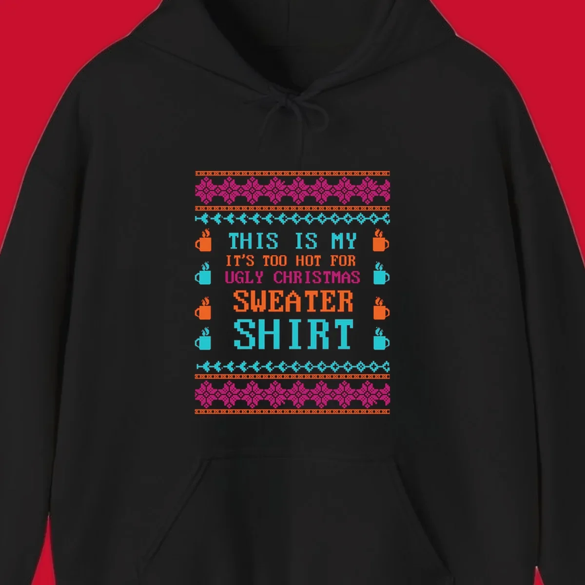 Ugly Christmas sweater shirt design with text 'This Is My Sweater Shirt' and pixelated graphics.