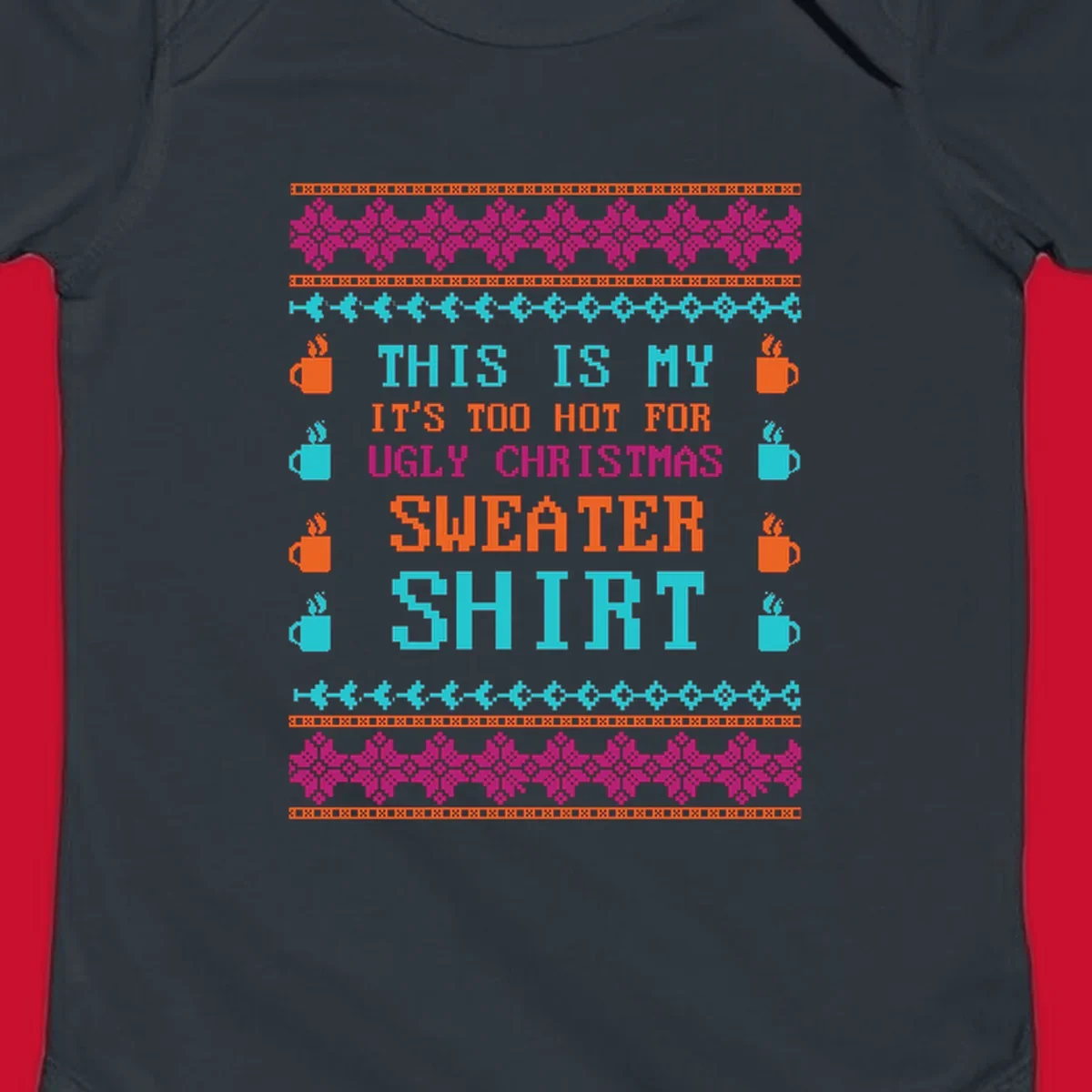 Ugly Christmas sweater shirt design with text 'This Is My Sweater Shirt' and pixelated graphics.