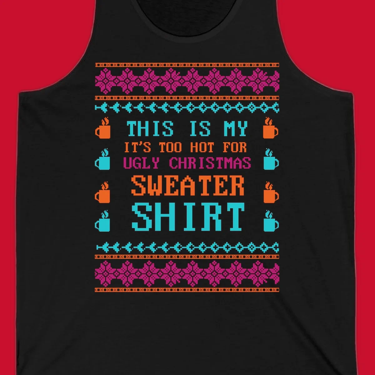 Ugly Christmas sweater shirt design with text 'This Is My Sweater Shirt' and pixelated graphics.