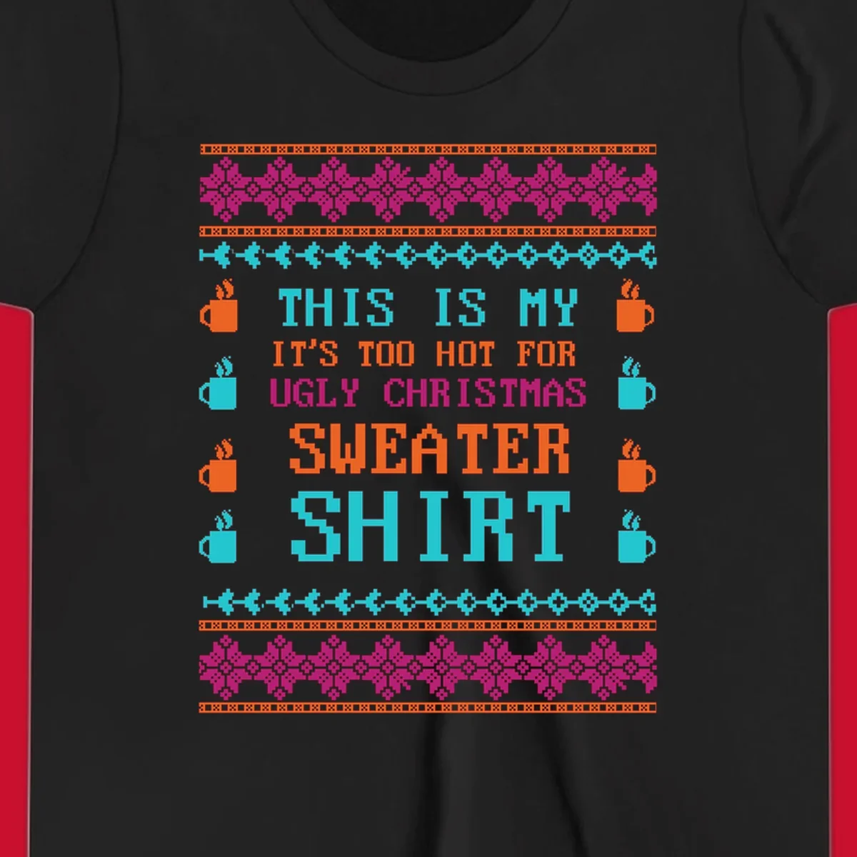 Ugly Christmas sweater shirt design with text 'This Is My Sweater Shirt' and pixelated graphics.