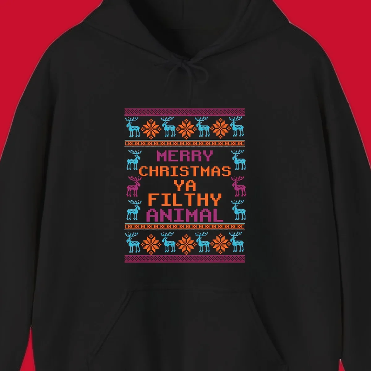 Filthy animal christmas pixel art design with reindeer and snowflakes.