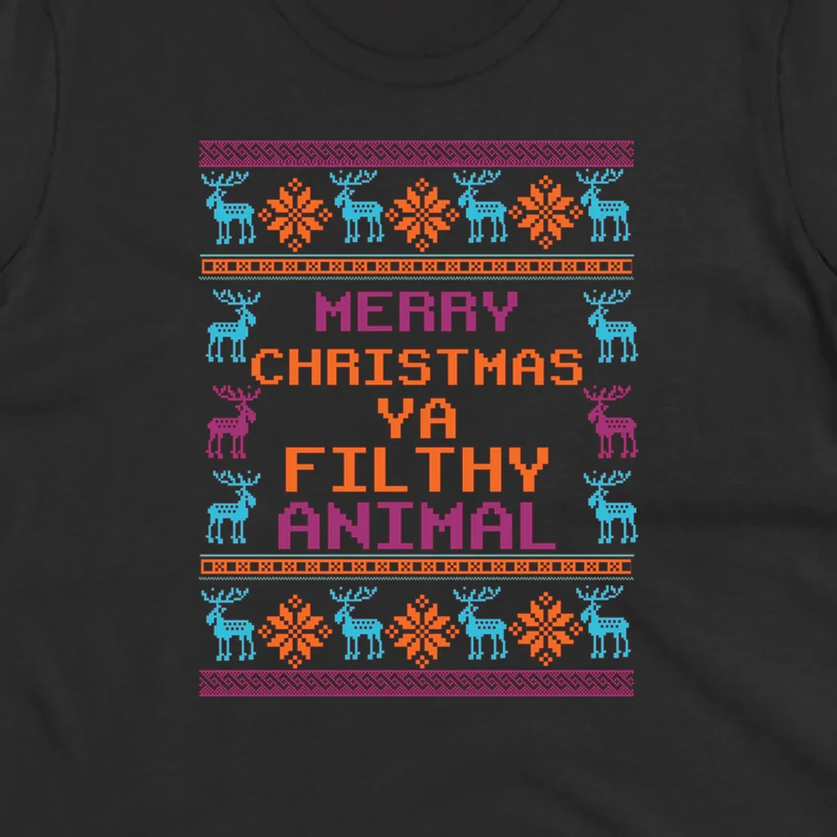 Filthy animal christmas pixel art design with reindeer and snowflakes.