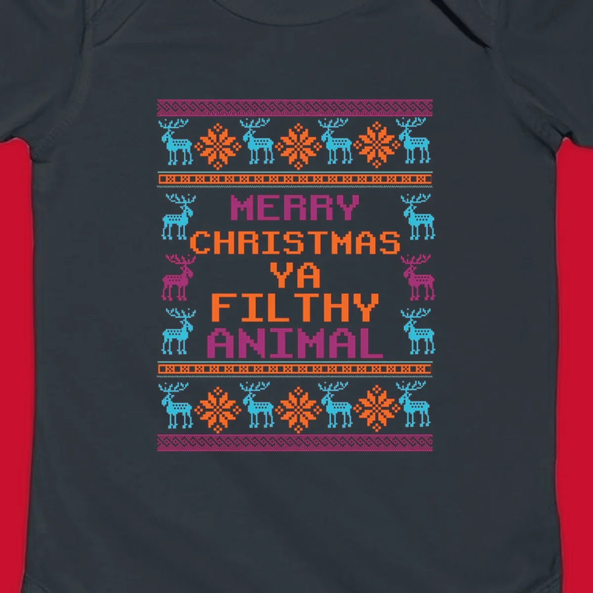 Filthy animal christmas pixel art design with reindeer and snowflakes.