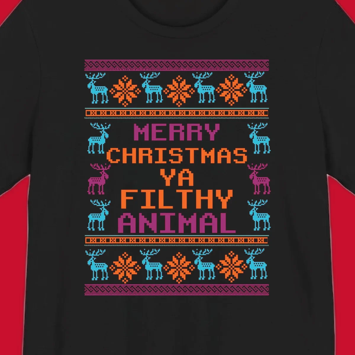 Filthy animal christmas pixel art design with reindeer and snowflakes.