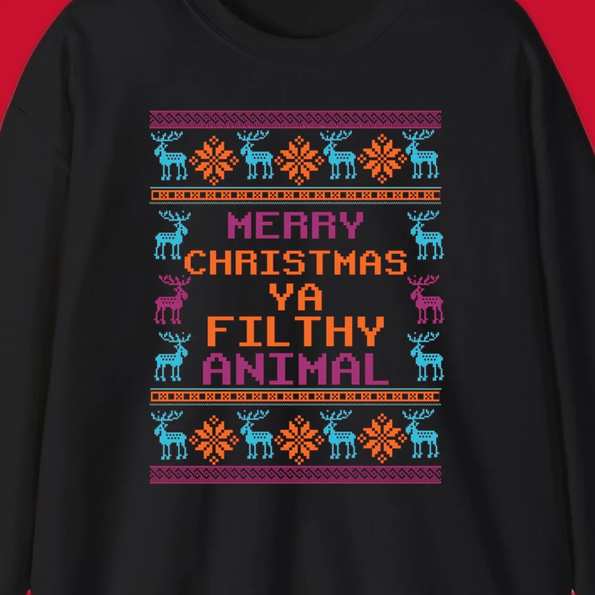 Filthy animal christmas pixel art design with reindeer and snowflakes.