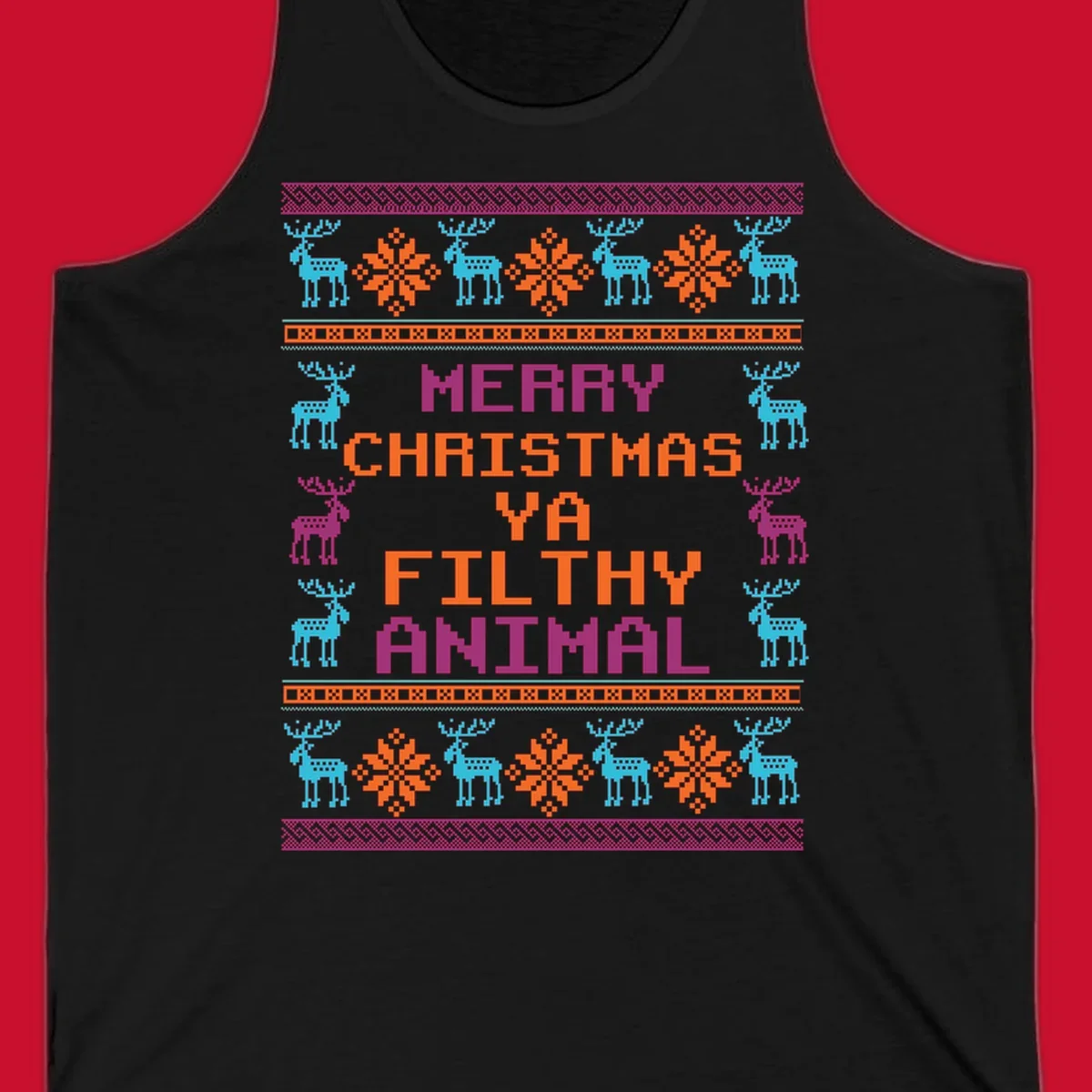 Filthy animal christmas pixel art design with reindeer and snowflakes.