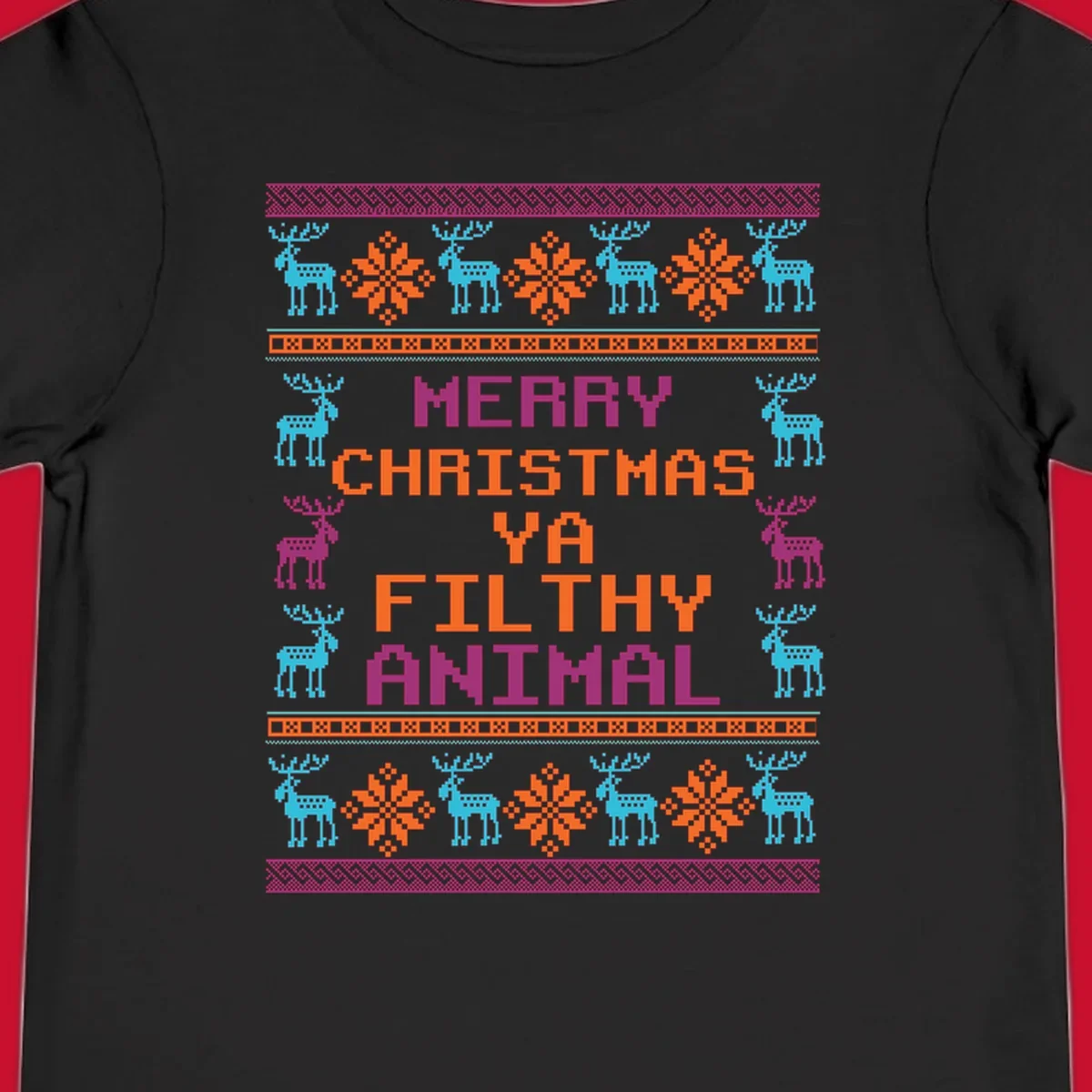 Filthy animal christmas pixel art design with reindeer and snowflakes.