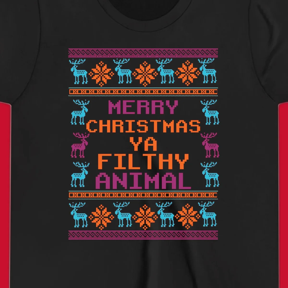Filthy animal christmas pixel art design with reindeer and snowflakes.