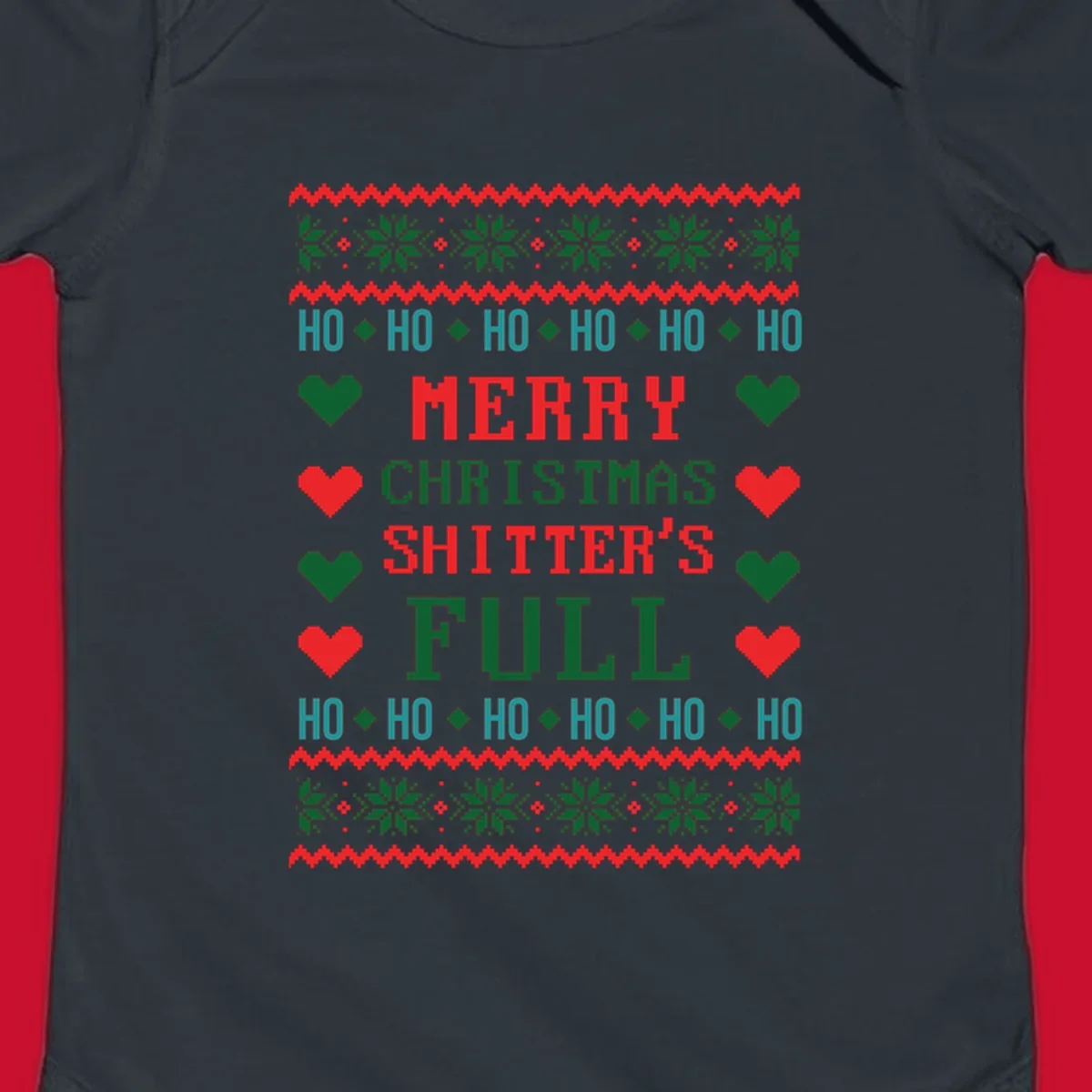 Pixelated text and holiday elements in a Merry Christmas Shitter's Full design.