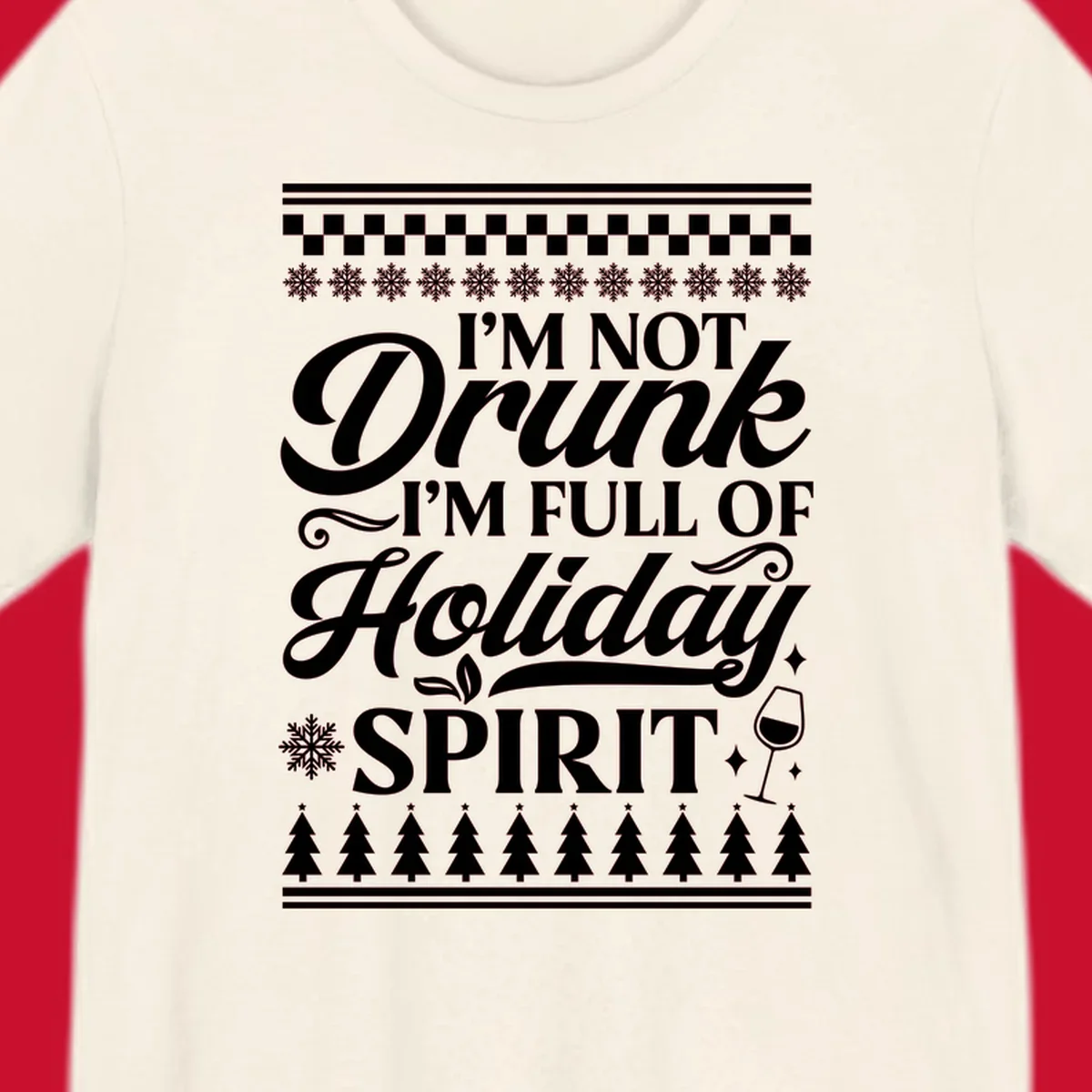 Holiday spirit phrase with snowflakes and wine glass on black background