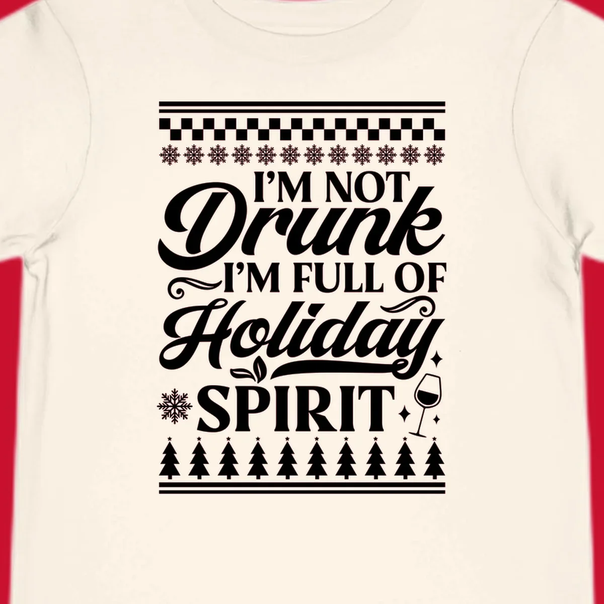 Holiday spirit phrase with snowflakes and wine glass on black background