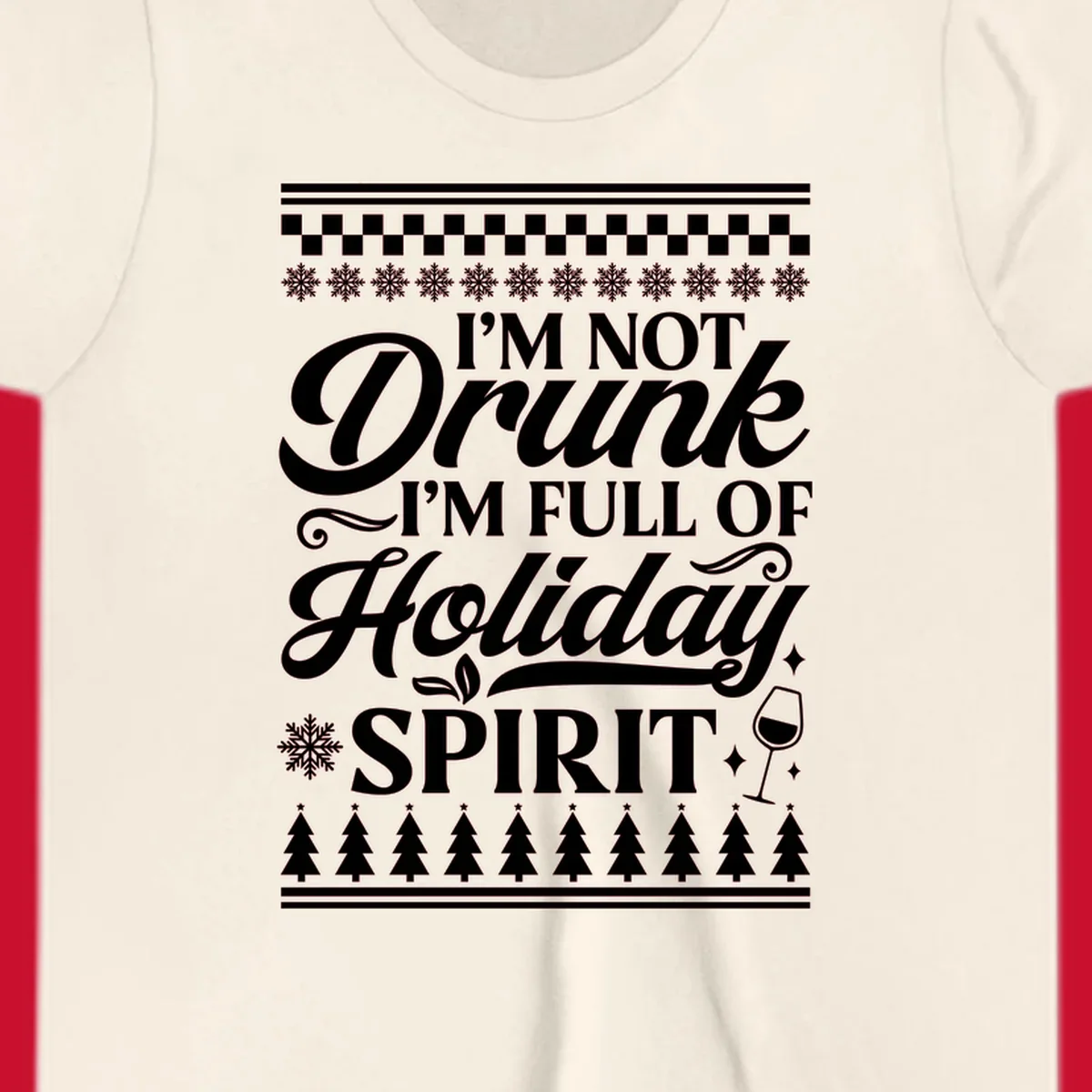 Holiday spirit phrase with snowflakes and wine glass on black background