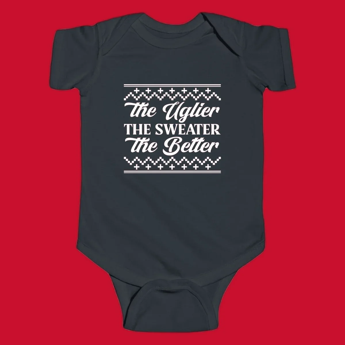 Text design 'The Uglier The Sweater The Better' with geometric borders, for ugly sweater parties.