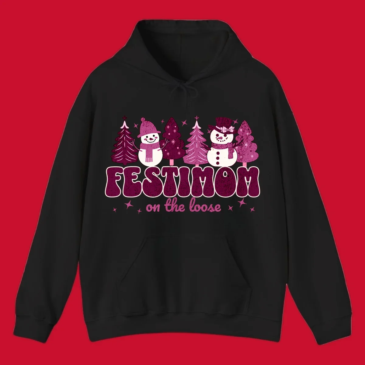 Festivus mom on the loose design with snowmen and christmas trees.
