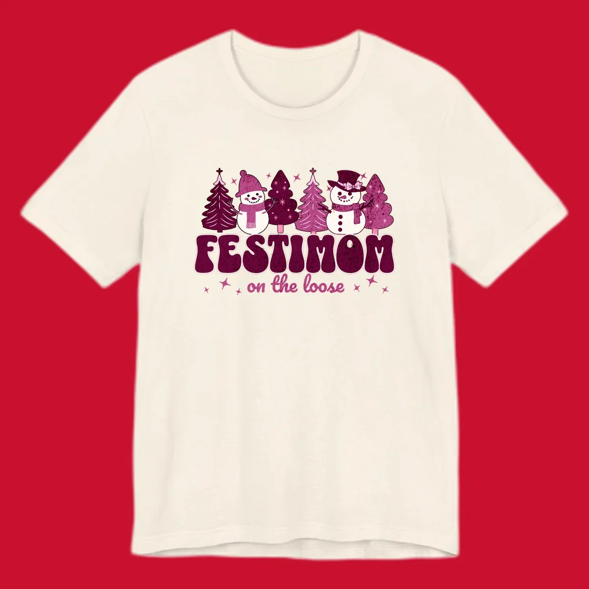 Festivus mom on the loose design with snowmen and christmas trees.