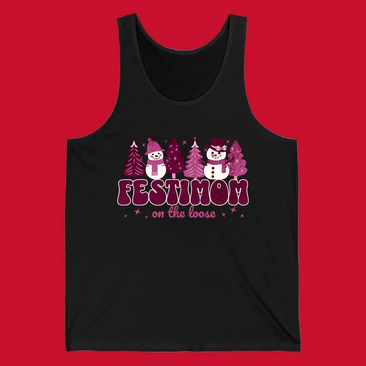 Festivus mom on the loose design with snowmen and christmas trees.