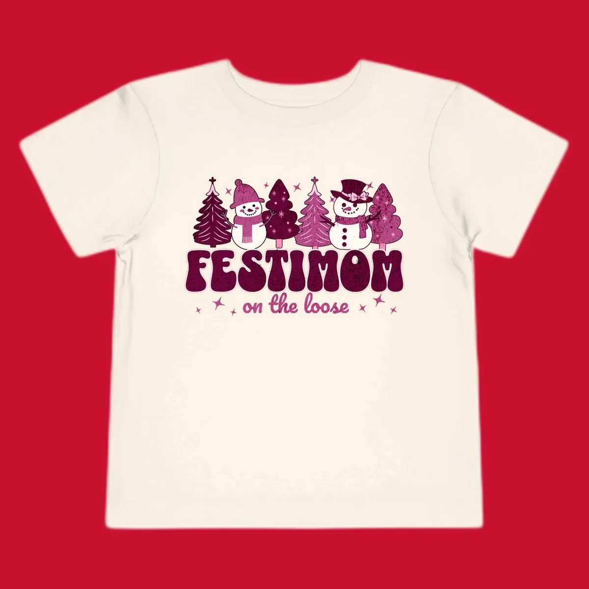Festivus mom on the loose design with snowmen and christmas trees.