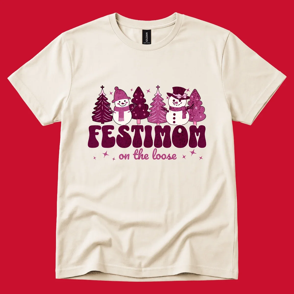 Festivus mom on the loose design with snowmen and christmas trees.
