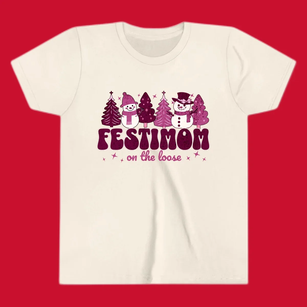 Festivus mom on the loose design with snowmen and christmas trees.