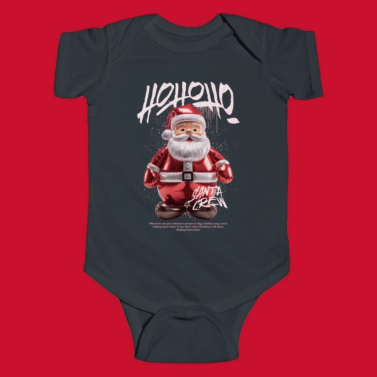 Hohoho Santa Crew Christmas graphic with graffiti text and inflatable Santa