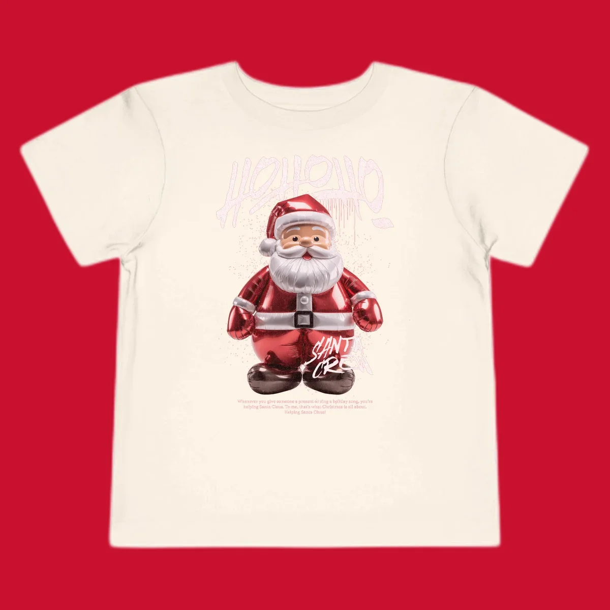 Hohoho Santa Crew Christmas graphic with graffiti text and inflatable Santa