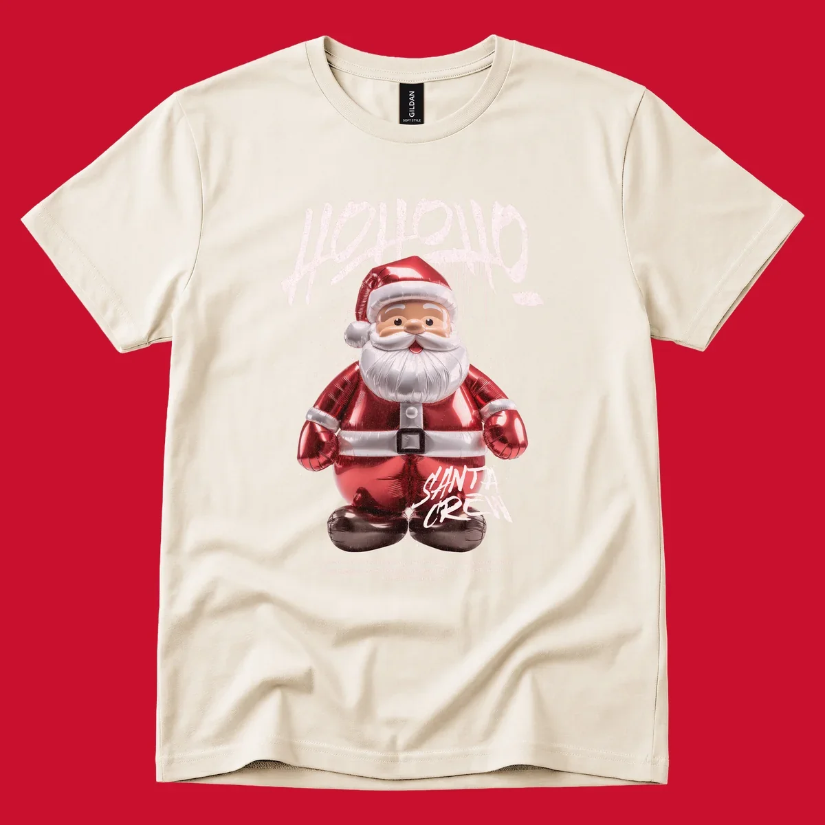 Hohoho Santa Crew Christmas graphic with graffiti text and inflatable Santa