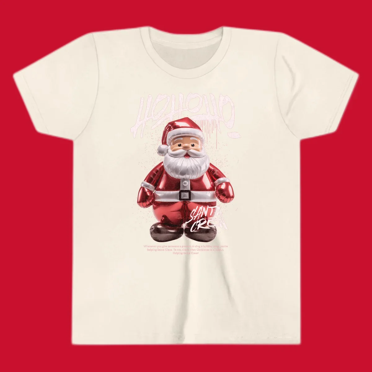 Hohoho Santa Crew Christmas graphic with graffiti text and inflatable Santa