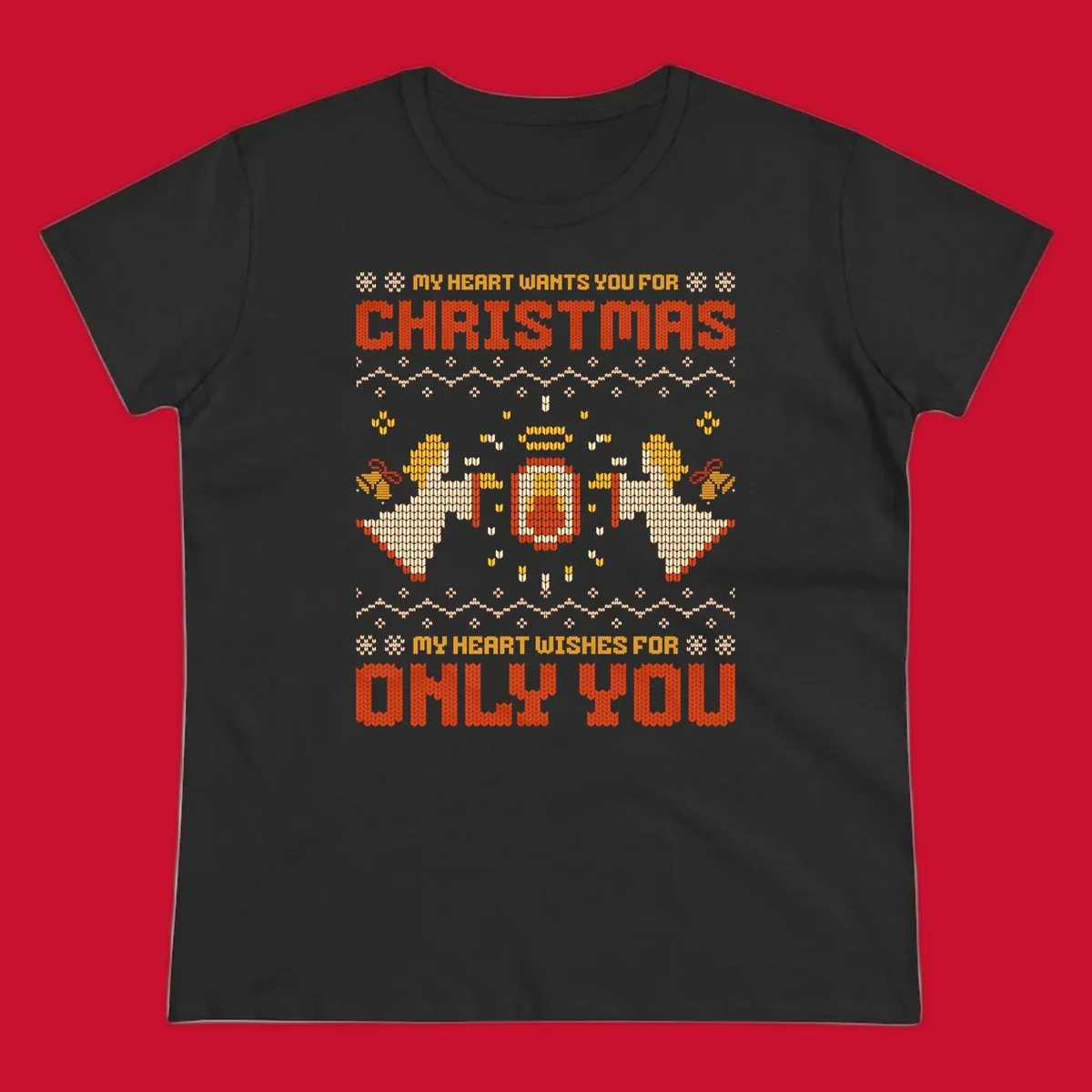 Christmas angel wish design with text and festive motifs.