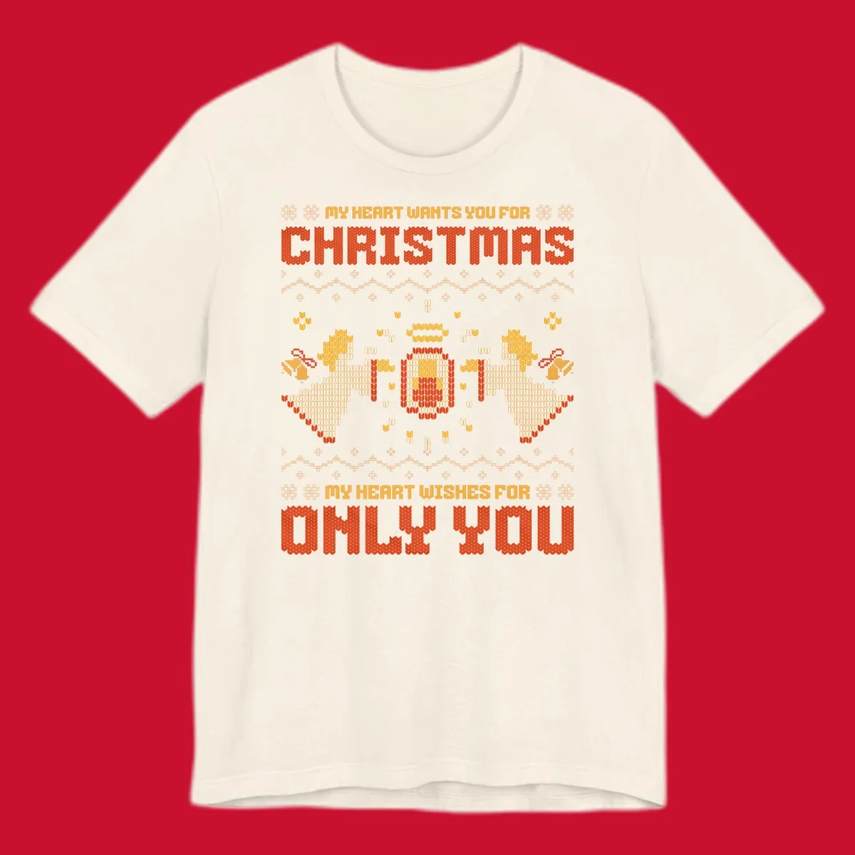 Christmas angel wish design with text and festive motifs.