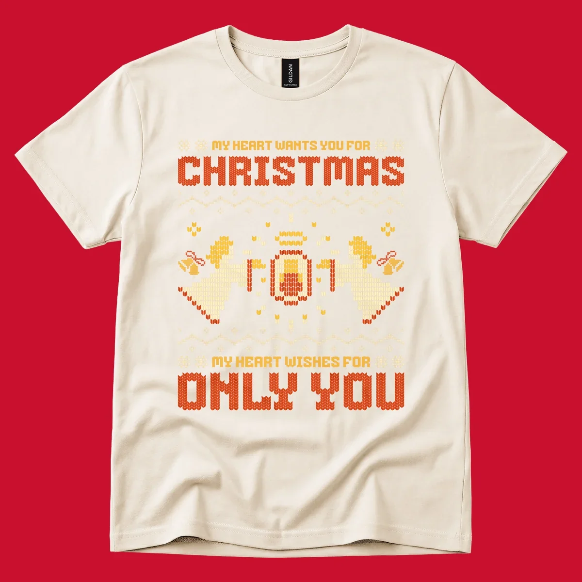 Christmas angel wish design with text and festive motifs.