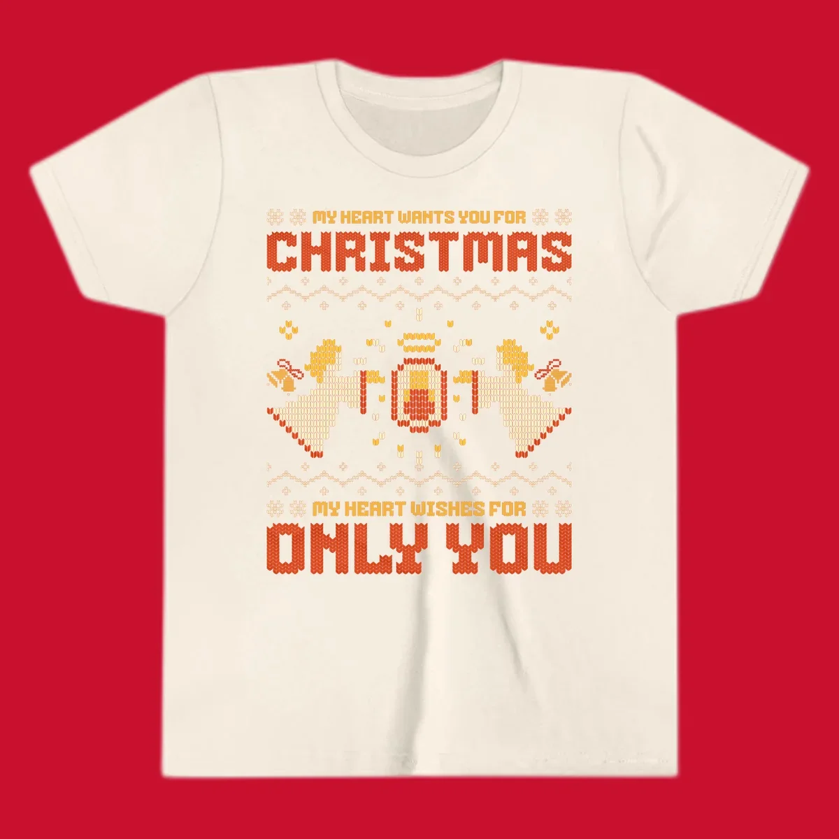 Christmas angel wish design with text and festive motifs.