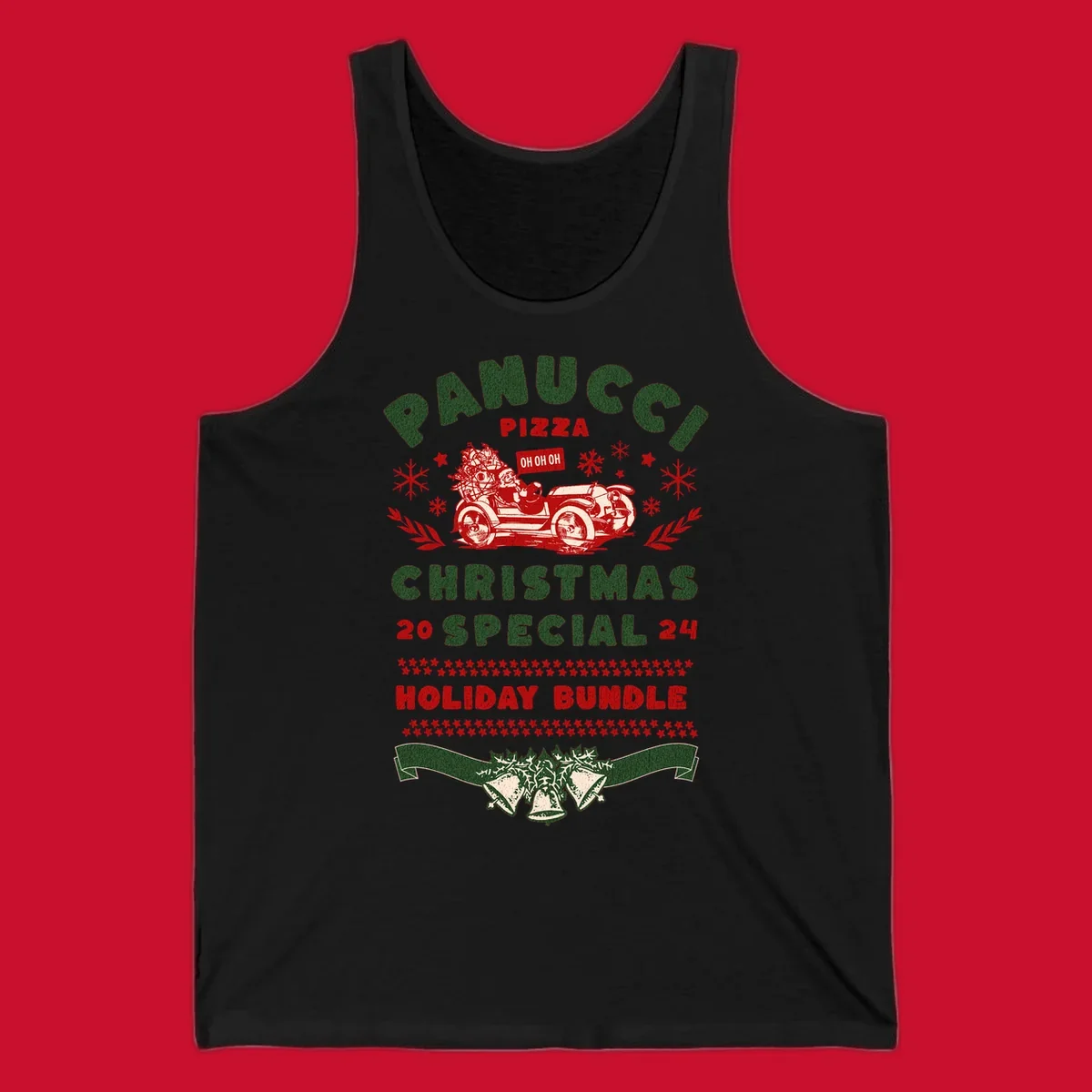 Panucci Pizza Christmas Special Holiday Bundle with Santa driving a car and festive elements.