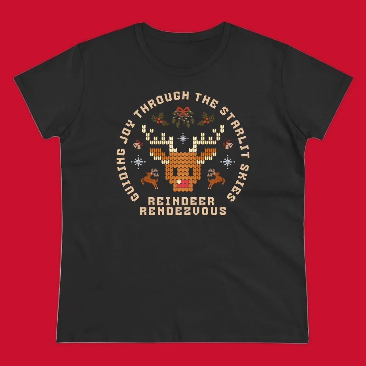 Ugly Christmas reindeer rendezvous graphic with text, featuring a pixelated reindeer head.
