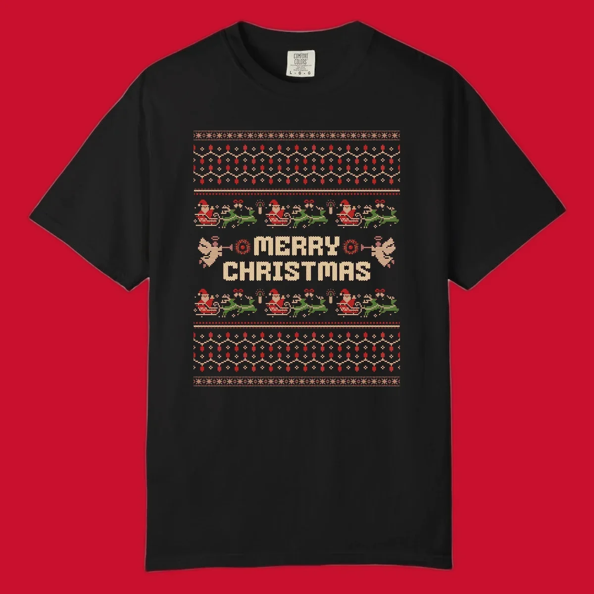 Ugly Christmas Santa Reindeer Angels Merry Christmas all-over print design.