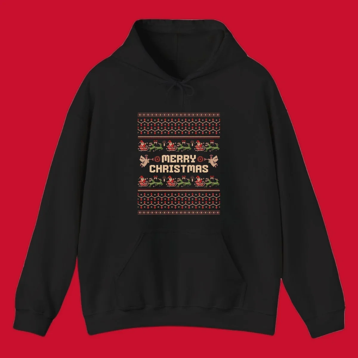 Ugly Christmas Santa Reindeer Angels Merry Christmas all-over print design.