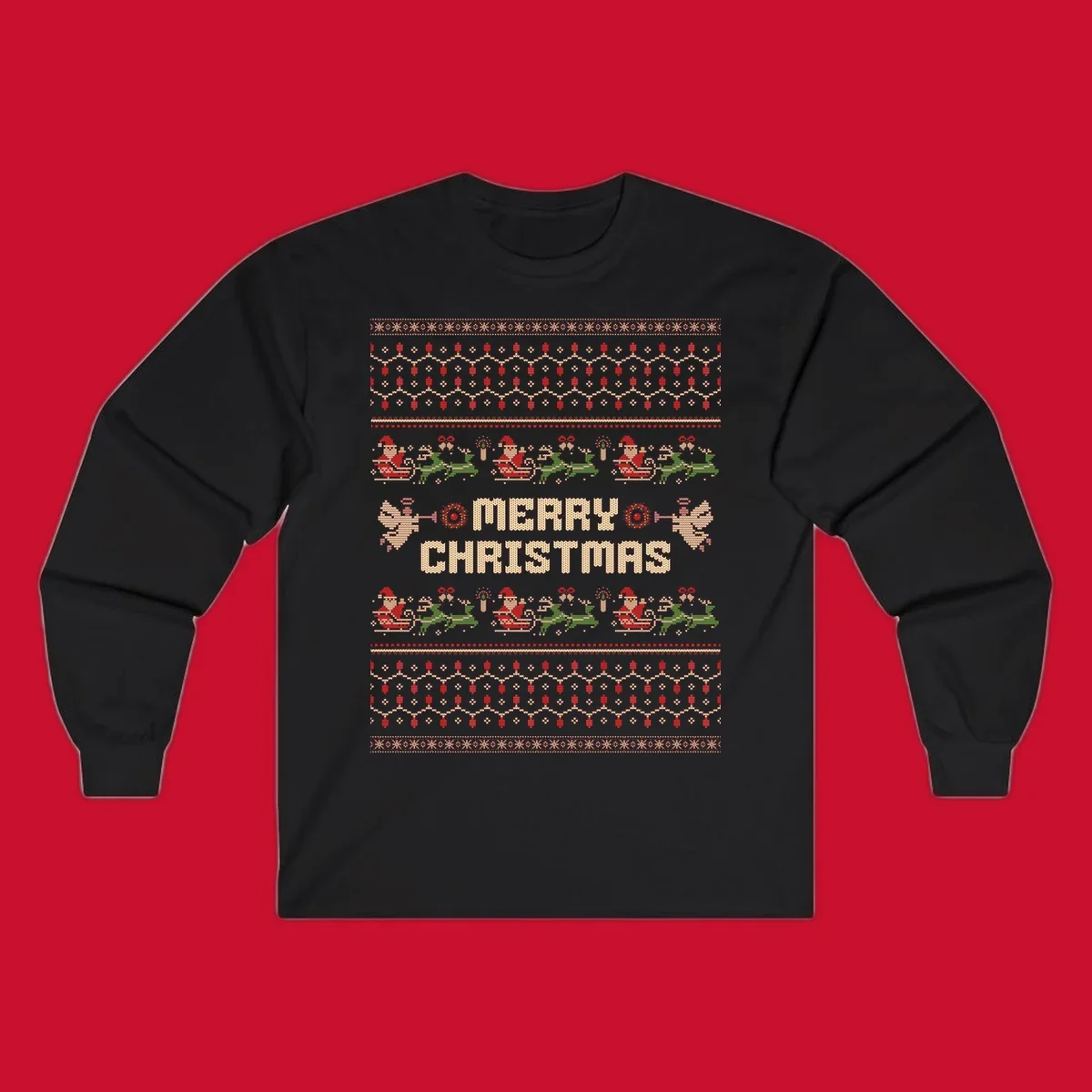 Ugly Christmas Santa Reindeer Angels Merry Christmas all-over print design.