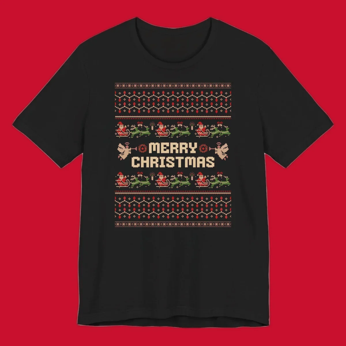 Ugly Christmas Santa Reindeer Angels Merry Christmas all-over print design.