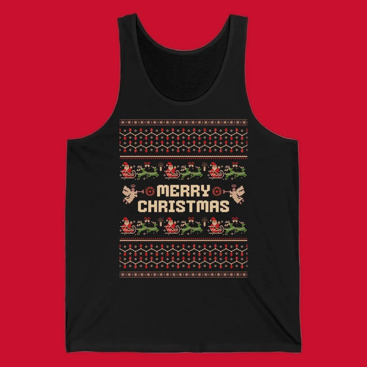 Ugly Christmas Santa Reindeer Angels Merry Christmas all-over print design.
