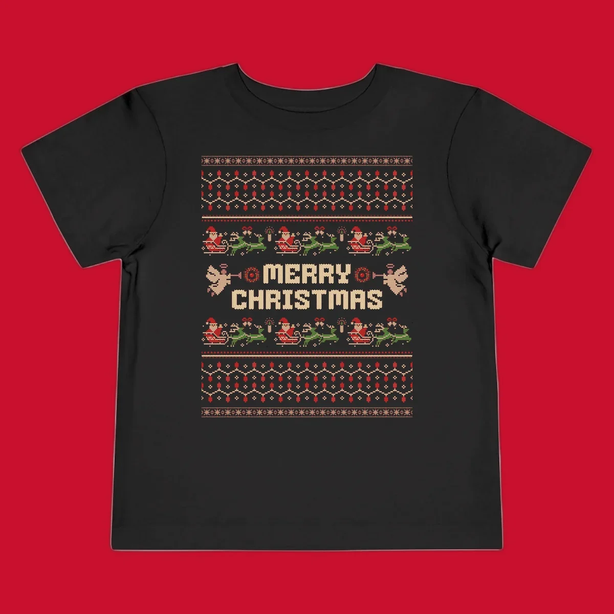 Ugly Christmas Santa Reindeer Angels Merry Christmas all-over print design.