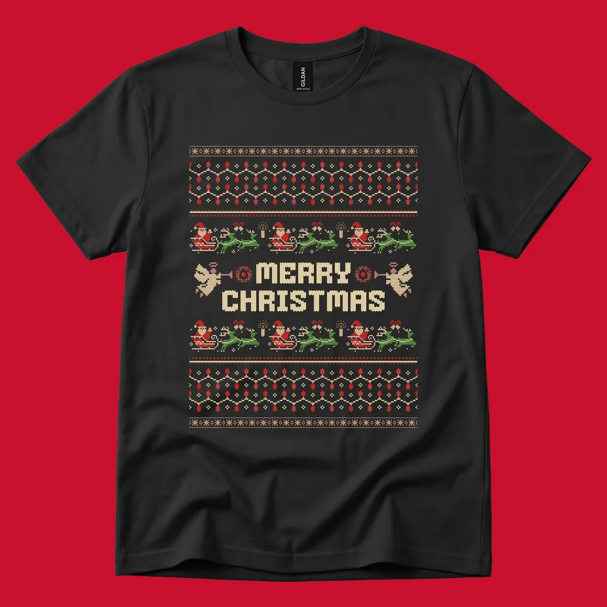 Ugly Christmas Santa Reindeer Angels Merry Christmas all-over print design.