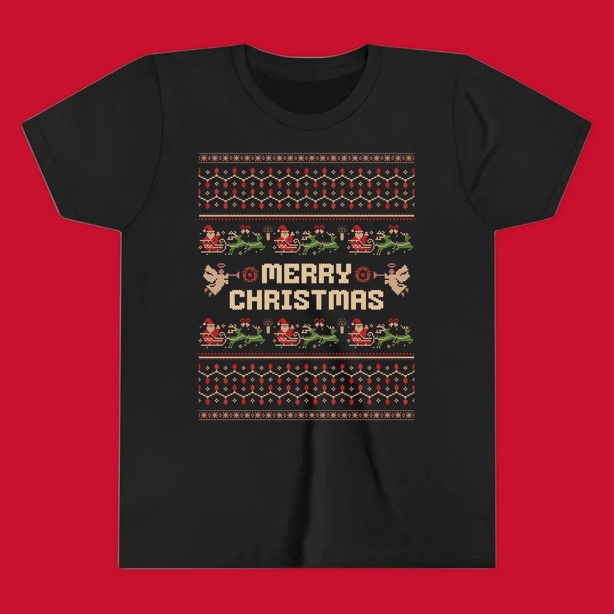 Ugly Christmas Santa Reindeer Angels Merry Christmas all-over print design.