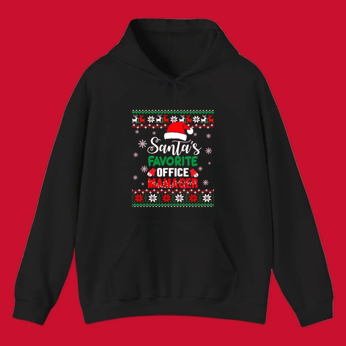 Santa's Favorite Office Manager text with Santa hat and Christmas elements.