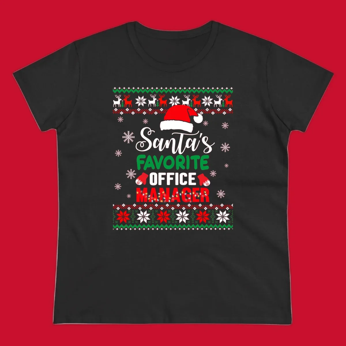 Santa's Favorite Office Manager text with Santa hat and Christmas elements.