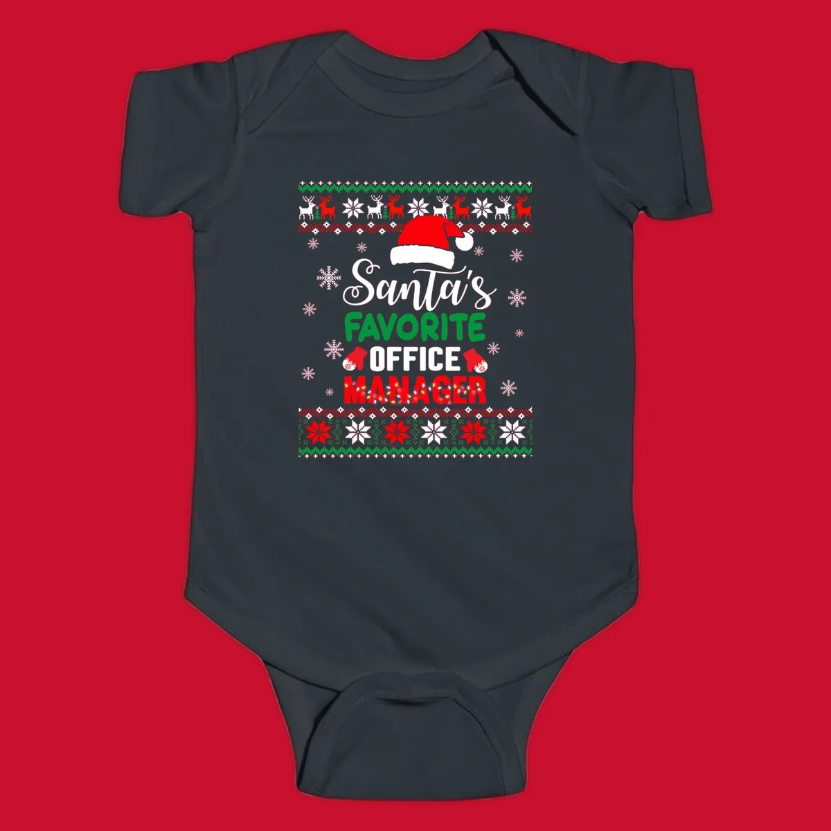 Santa's Favorite Office Manager text with Santa hat and Christmas elements.
