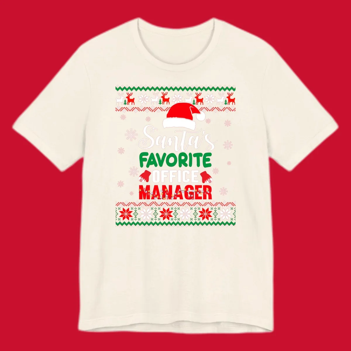 Santa's Favorite Office Manager text with Santa hat and Christmas elements.